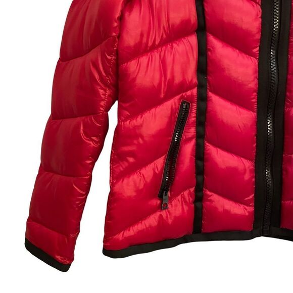 Guess Red and Black Zip Up Puffer Hoodie Jacket With inside & Outside Pockets Lg - Picture 2 of 8